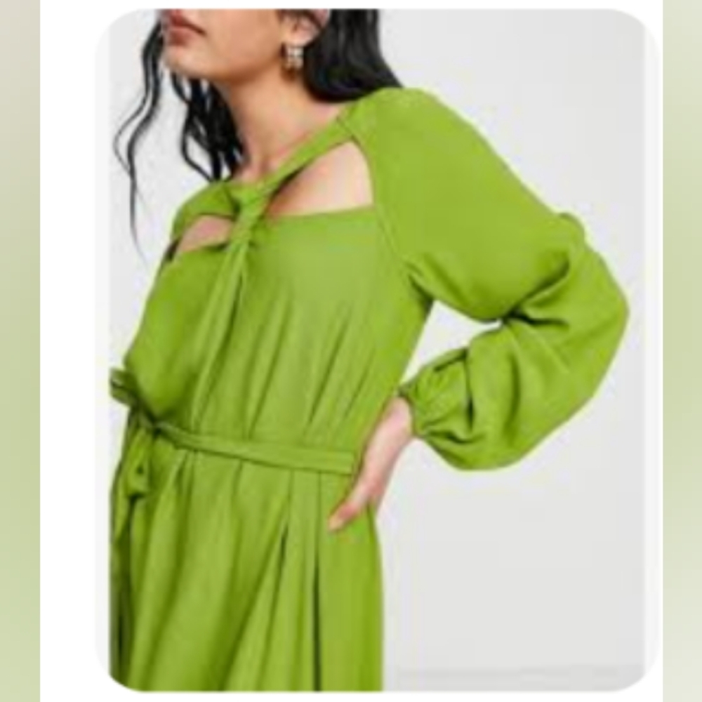Aware green cut front long sleeves knee length casual party mini dress Sz M